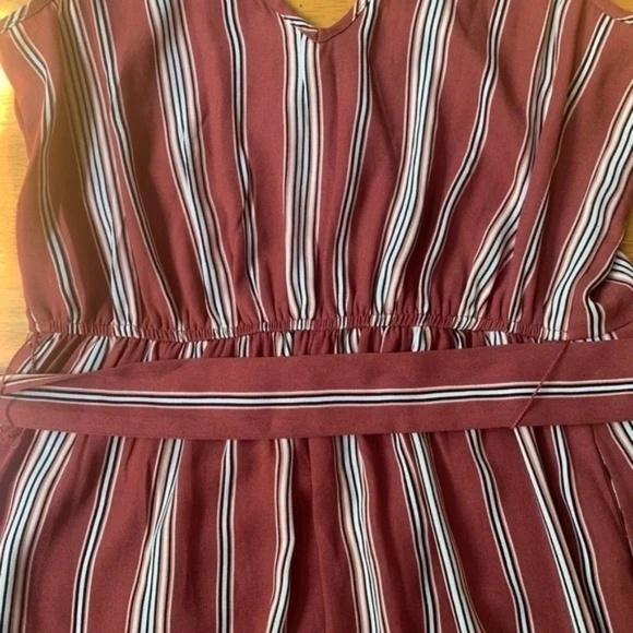 Jumpsuit Cinnamon Striped V Neck Sleeveless Summer Casual Wide Leg, Size XS S - Picture 6 of 9